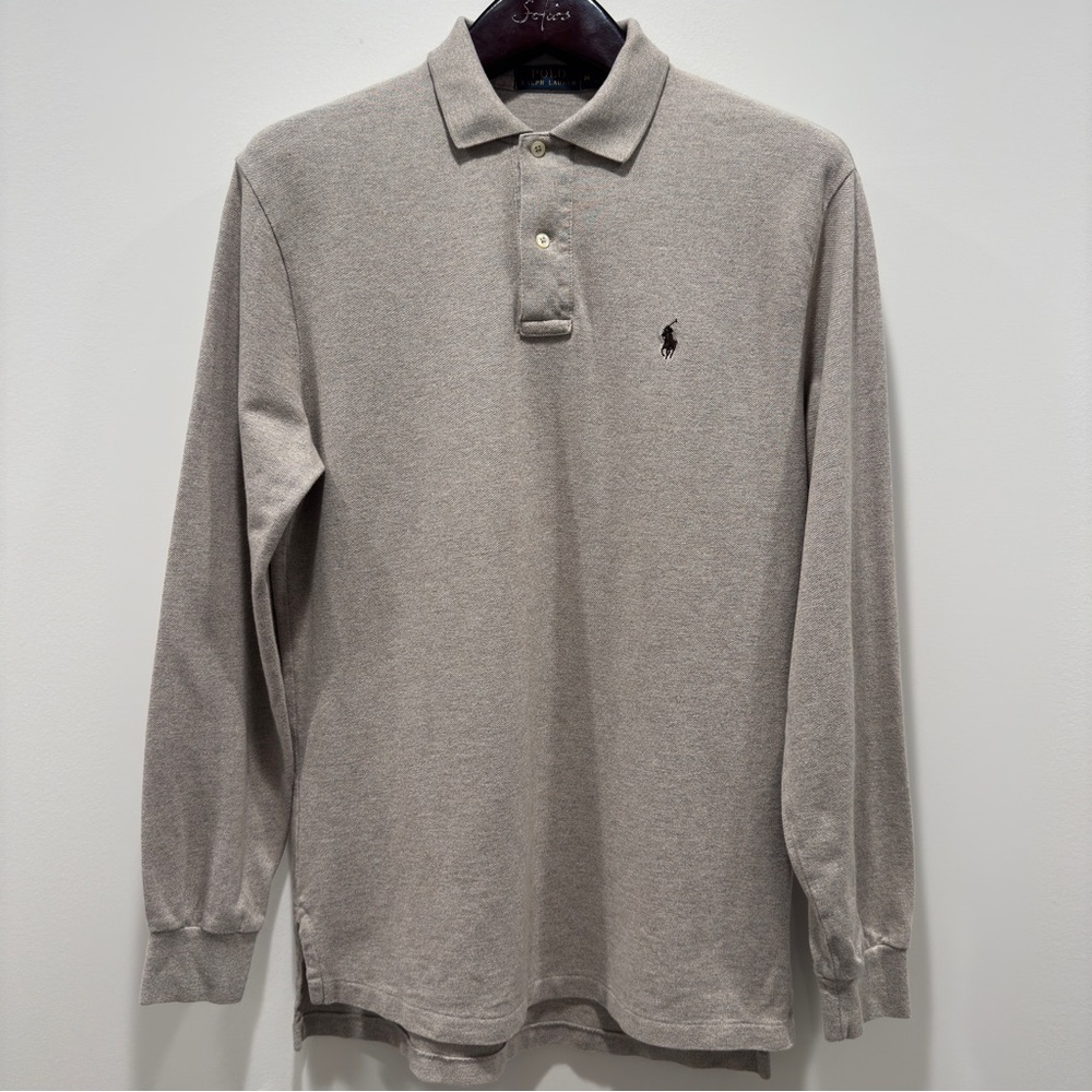 Polo Ralph Lauren Men's Button Long Sleeve Polo Size M 100% Cotton Color Beige